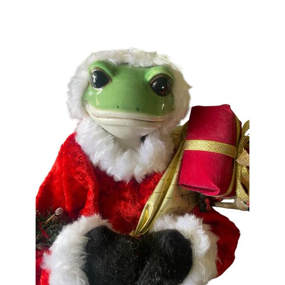 Vintage American Retro 22" Tall Frog w/ Santa Suit and Porcelain Head Christmas - Picture 12 of 13